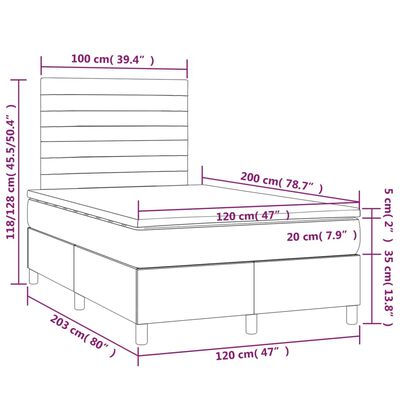 vidaXL Box spring postel s matrací a LED tmavě modrá 120x200 cm samet