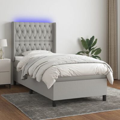 vidaXL Box spring postel s matrací a LED světle šedá 100x200 cm textil