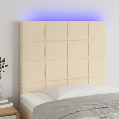 vidaXL Čelo postele s LED krémové 80x5x118/128 cm textil