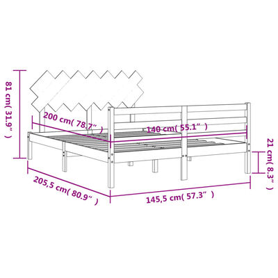 vidaXL Rám postele s čelem bílý 140 x 200 cm masivní dřevo