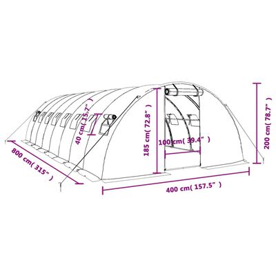 vidaXL Skleník s ocelovým rámem bílý 32 m² 8 x 4 x 2 m