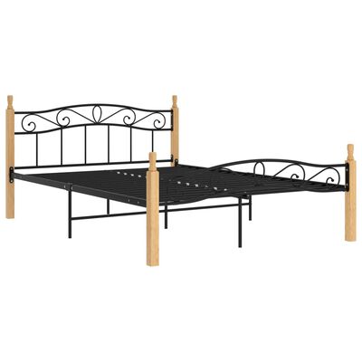 vidaXL Rám postele černý kov a masivní dubové dřevo 160 x 200 cm
