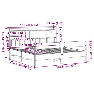 vidaXL Postel s knihovnou bez matrace bílá 180x200 cm masivní borovice