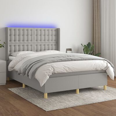 vidaXL Box spring postel s matrací a LED světle šedá 140x200 cm textil