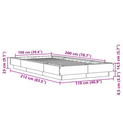 vidaXL Rám postele s LED osvětlením šedý sonoma 100 x 200 cm kompozit
