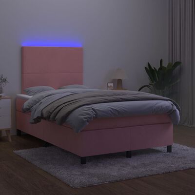 vidaXL Box spring postel s matrací a LED růžová 120x200 cm samet