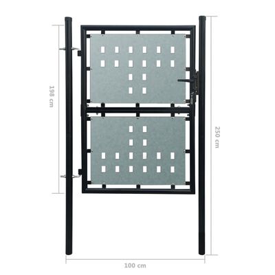 vidaXL Černá jednokřídlá plotová branka 100 x 250 cm