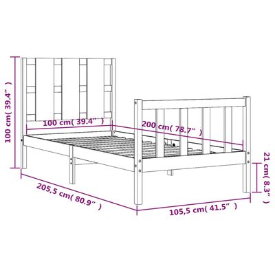 vidaXL Rám postele s čelem černý 100 x 200 cm masivní dřevo