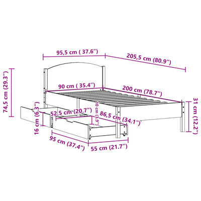 vidaXL Postel bez matrace bílá 90 x 200 cm masivní borovice