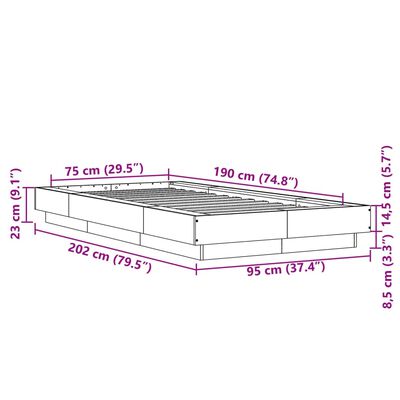 vidaXL Rám postele hnědý dub 75 x 190 cm kompozitní dřevo