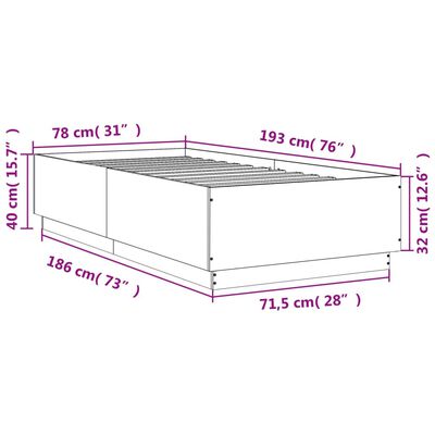 vidaXL Rám postele s LED osvětlením kouřový dub 75 x 190 cm kompozit