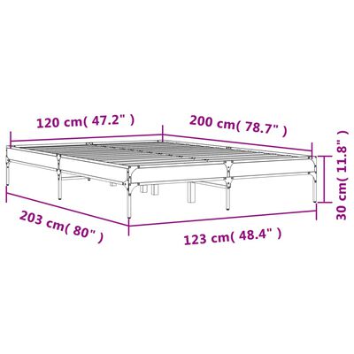 vidaXL Rám postele kouřový dub 120 x 200 cm kompozitní dřevo a kov