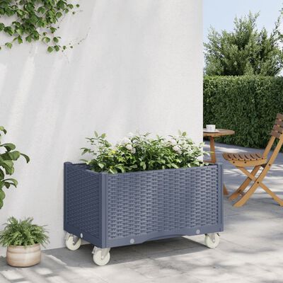 vidaXL Zahradní truhlík na kolečkách šedý 80 x 50 x 54 cm PP
