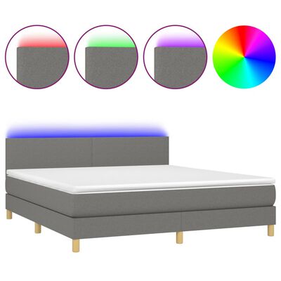 vidaXL Box spring postel s matrací a LED tmavě šedá 160x200 cm textil