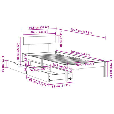 vidaXL Postel bez matrace bílá 90 x 200 cm masivní borovice