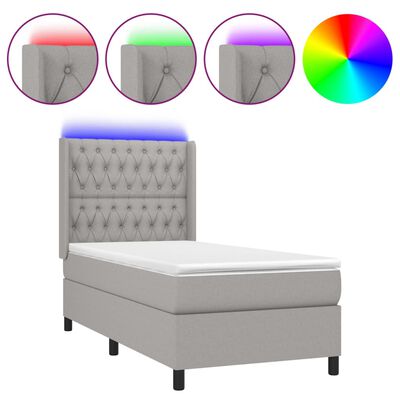 vidaXL Box spring postel s matrací a LED světle šedá 100x200 cm textil