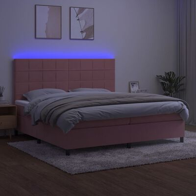 vidaXL Box spring postel s matrací a LED růžová 200x200 cm samet