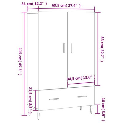 vidaXL Skříň highboard dub sonoma 69,5 x 31 x 115 cm kompozitní dřevo