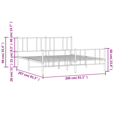 vidaXL Kovový rám postele s hlavovým a nožním čelem bílý 200 x 200 cm