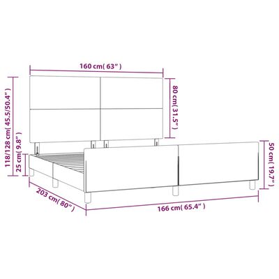 vidaXL Rám postele bez matrace tmavě modrý 160x200 cm samet