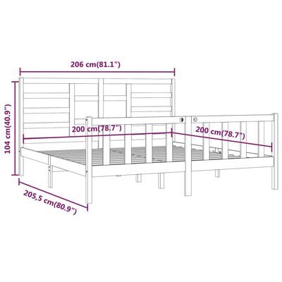 vidaXL Rám postele černý masivní borovice 200 x 200 cm