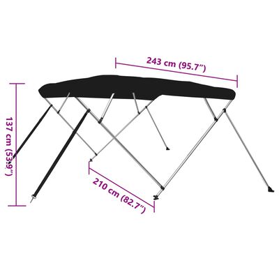 vidaXL Bimini stříška se 4 oblouky černá 243x210x137 cm