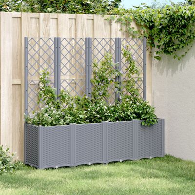 vidaXL Zahradní truhlík s treláží šedý 160 x 40 x 140 cm PP