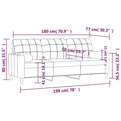 vidaXL 3místná pohovka s polštáři světle šedá 180 cm textil