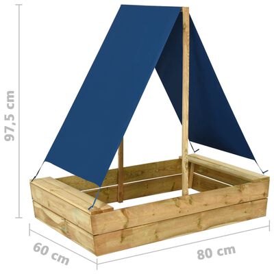 vidaXL Pískoviště se stříškou 80 x 60 x 97,5 cm impregnovaná borovice