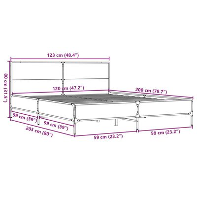 vidaXL Rám postele kouřový dub 120 x 200 cm kompozitní dřevo a kov