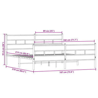 vidaXL Kovový rám postele bez matrace dub sonoma 183 x 213 cm