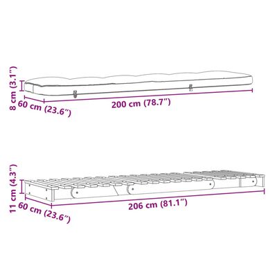 vidaXL Futonová rozkládací pohovka s matrací 60 x 206 x 11 cm borovice