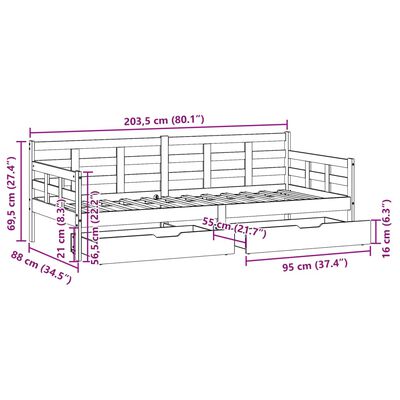 vidaXL Válenda se zásuvkami bílá 80 x 200 cm masivní borovice