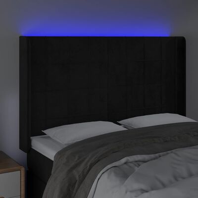 vidaXL Čelo postele s LED černé 147 x 16 x 118/128 cm samet