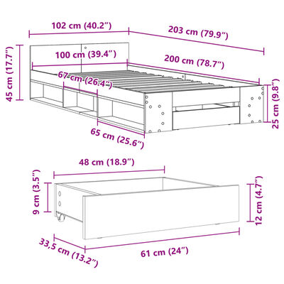 vidaXL Rám postele se zásuvkou šedý sonoma 100x200 cm kompozitní dřevo