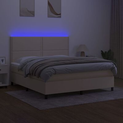 vidaXL Box spring postel s matrací a LED krémová 160x200 cm textil