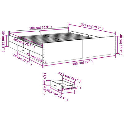 vidaXL Rám postele se zásuvkami dub sonoma 180x200 cm kompozitní dřevo