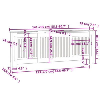 vidaXL Kryt na radiátor MDF bílý 205 cm