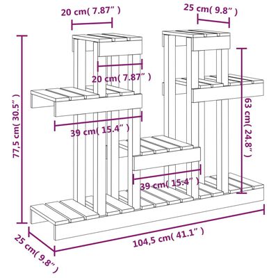 vidaXL Stojan na rostliny 104,5 x 25 x 77,5 cm masivní borové dřevo