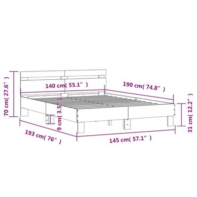 vidaXL Rám postele s čelem kouřový dub 140 x 190 cm kompozitní dřevo