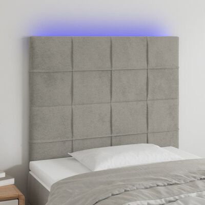 vidaXL Čelo postele s LED světle šedé 100x5x118/128 cm samet