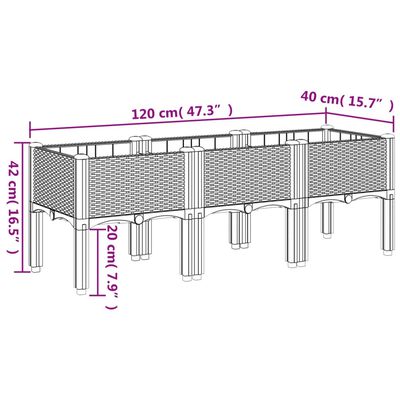 vidaXL Zahradní truhlík s nohami hnědý 120 x 40 x 42 cm PP