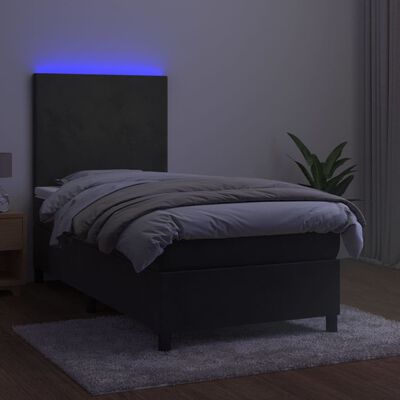 vidaXL Box spring postel s matrací a LED tmavě šedá 90x200 cm samet