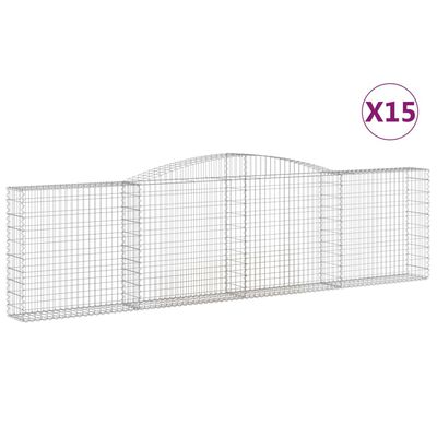 vidaXL Klenuté gabionové koše 15ks 400x30x100/120cm pozinkované železo