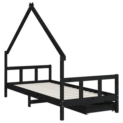 vidaXL Dětská postel se zásuvkami černá 90x190 cm masivní borové dřevo
