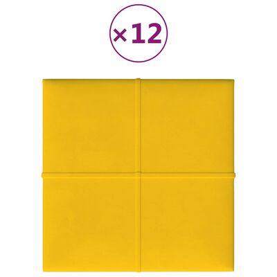 vidaXL Nástěnné panely 12 ks žluté 30 x 30 cm samet 1,08 m²