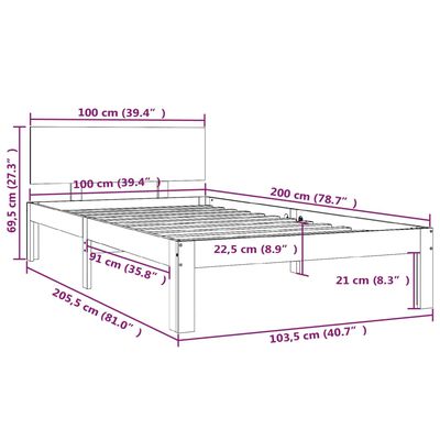 vidaXL Rám postele medově hnědý masivní borovice 100 x 200 cm