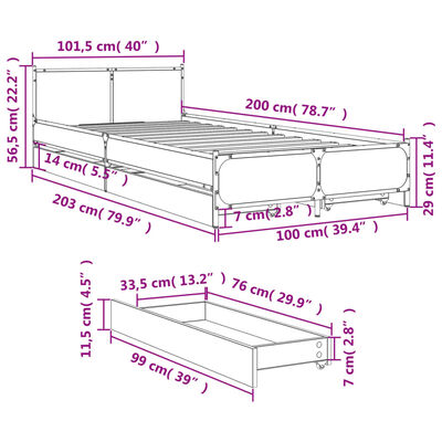 vidaXL Rám postele se zásuvkami dub sonoma 100x200 cm kompozitní dřevo