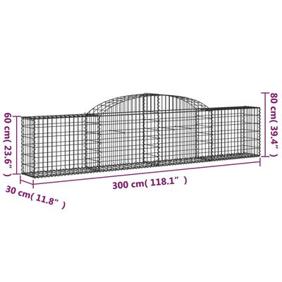 vidaXL Klenuté gabionové koše 5 ks 300x30x60/80 cm pozinkované železo