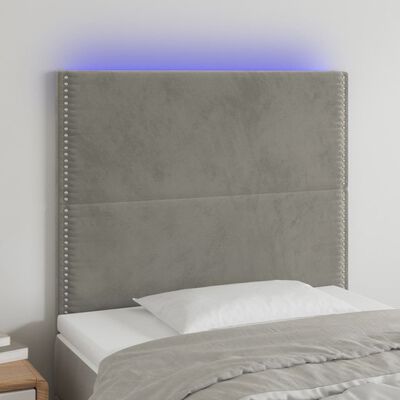 vidaXL Čelo postele s LED světle šedé 80x5x118/128 cm samet